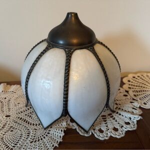 Vintage White and Brass Slag Glass Petal pendant